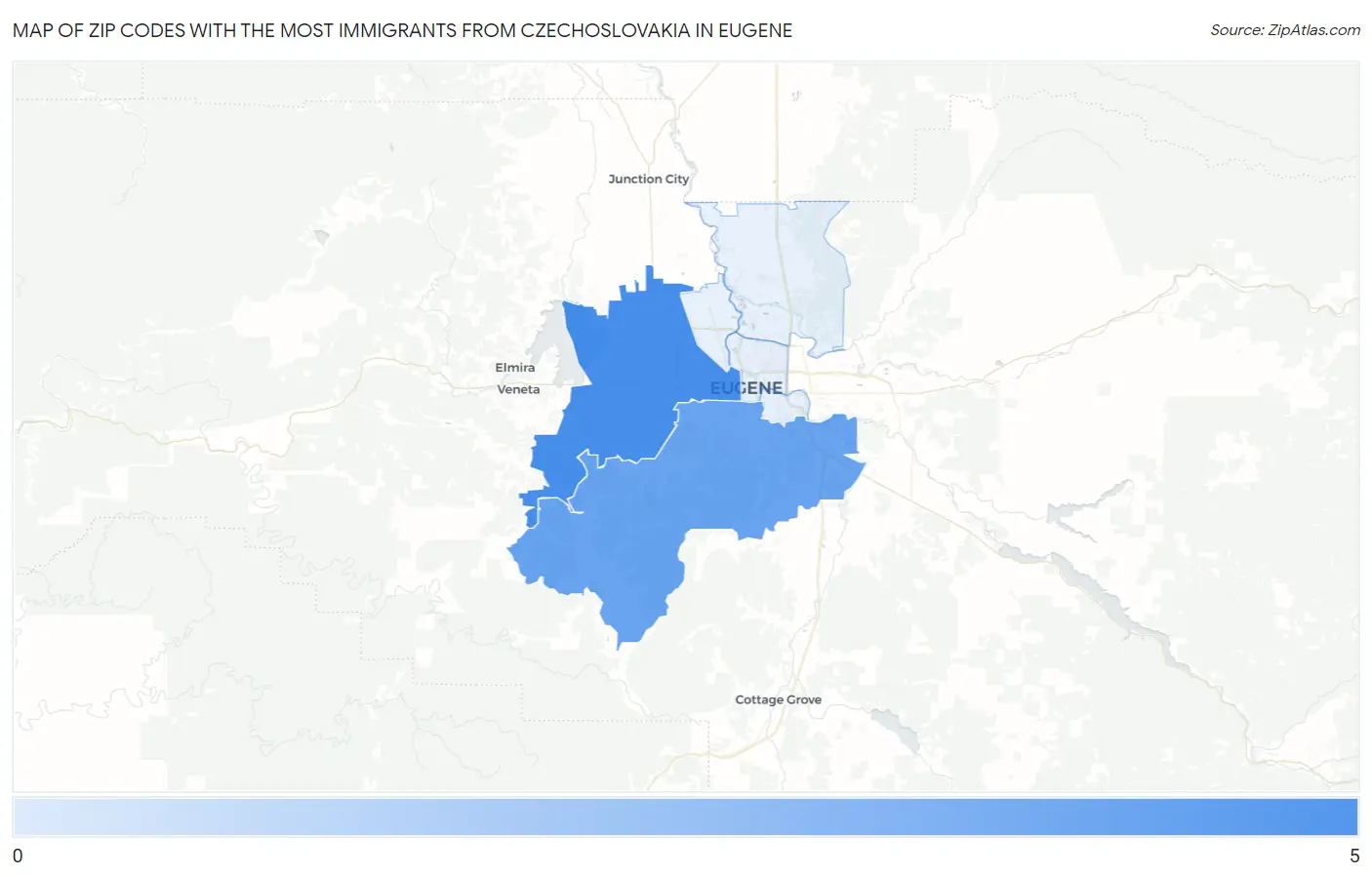 Zip Codes with the Most Immigrants from Czechoslovakia in Eugene Map