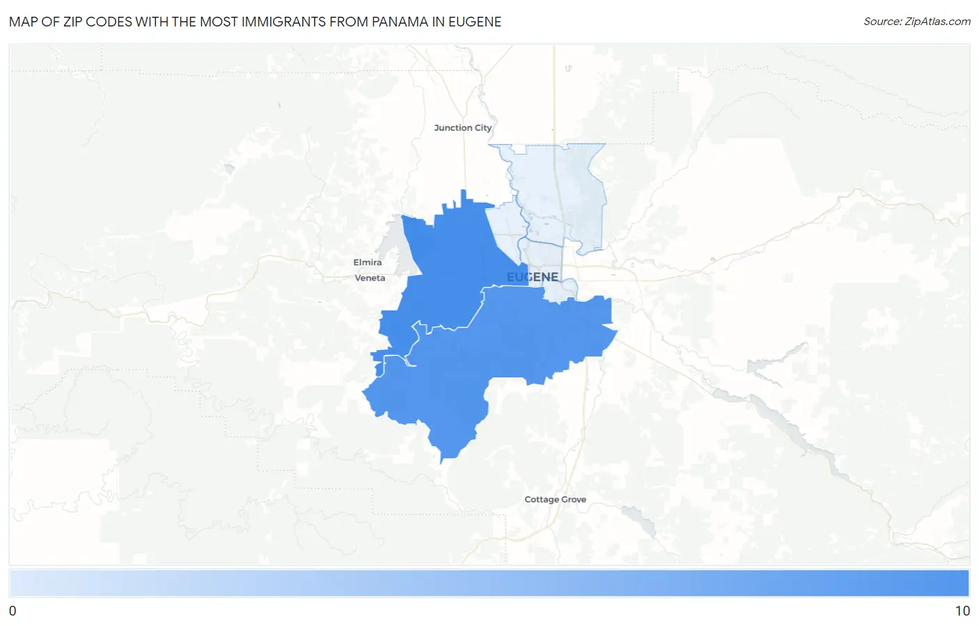 Zip Codes with the Most Immigrants from Panama in Eugene Map