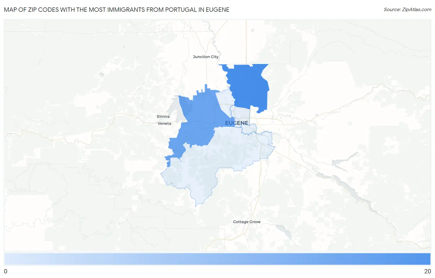Zip Codes with the Most Immigrants from Portugal in Eugene Map