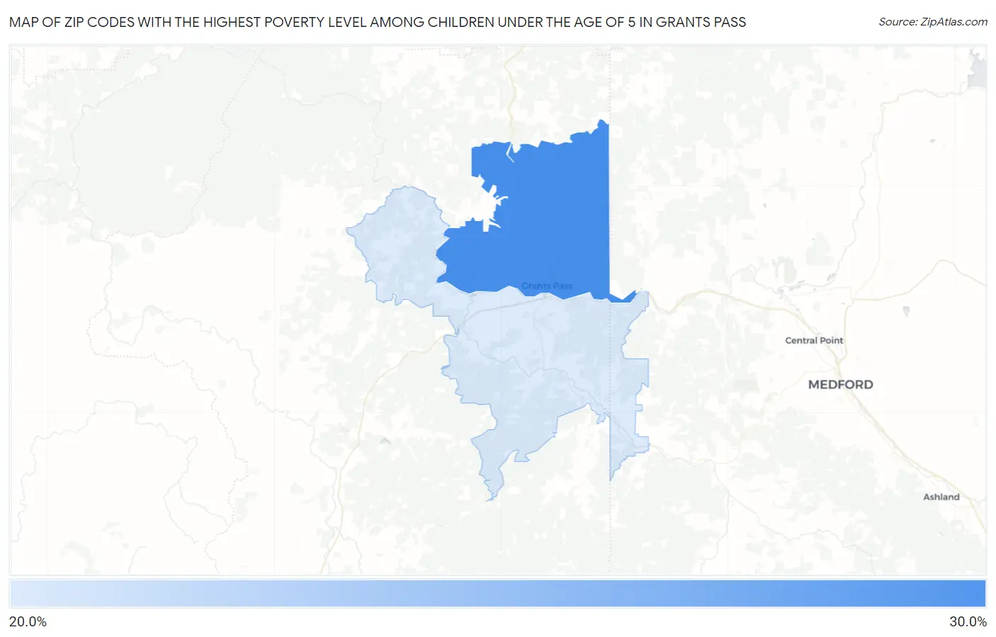 Zip Codes with the Highest Poverty Level Among Children Under the Age of 5 in Grants Pass Map