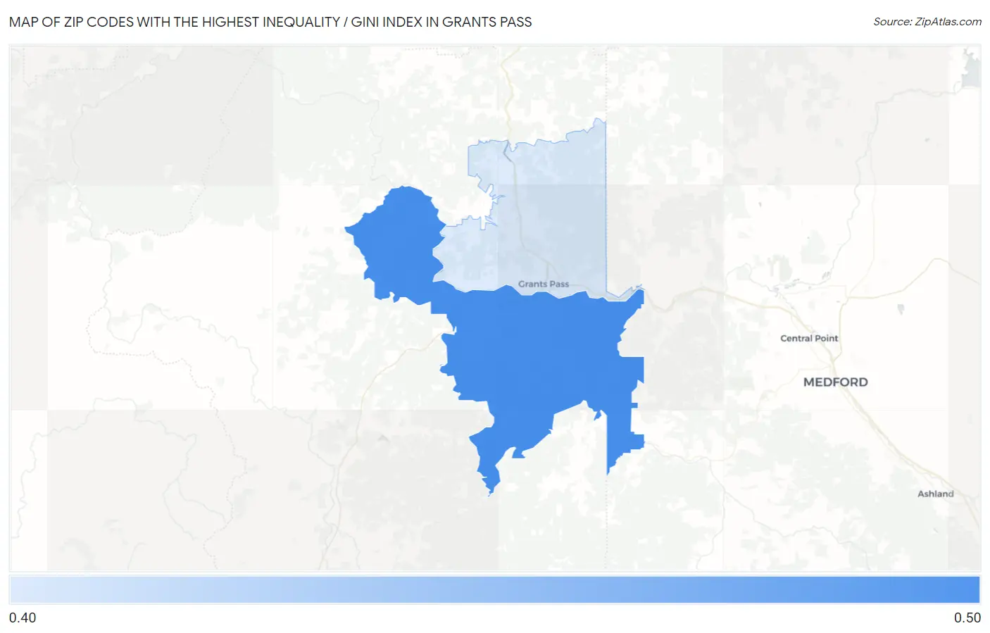 Zip Codes with the Highest Inequality / Gini Index in Grants Pass Map