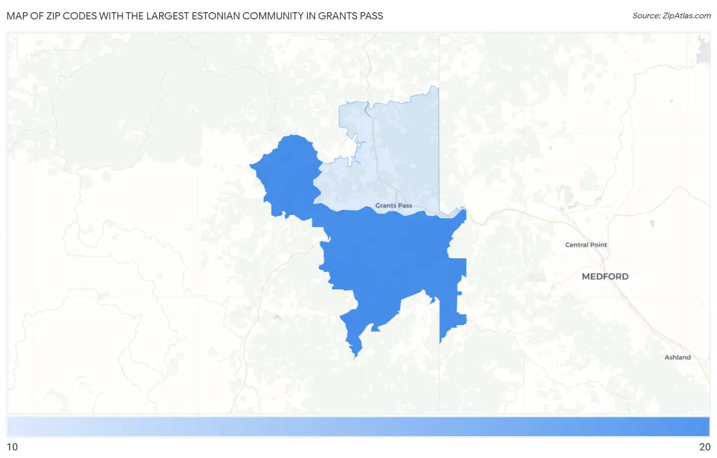 Zip Codes with the Largest Estonian Community in Grants Pass Map