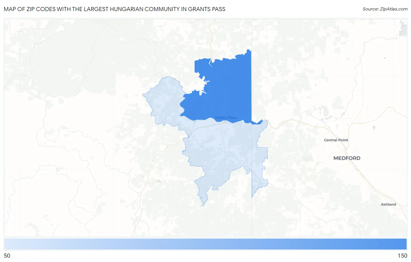 Zip Codes with the Largest Hungarian Community in Grants Pass Map