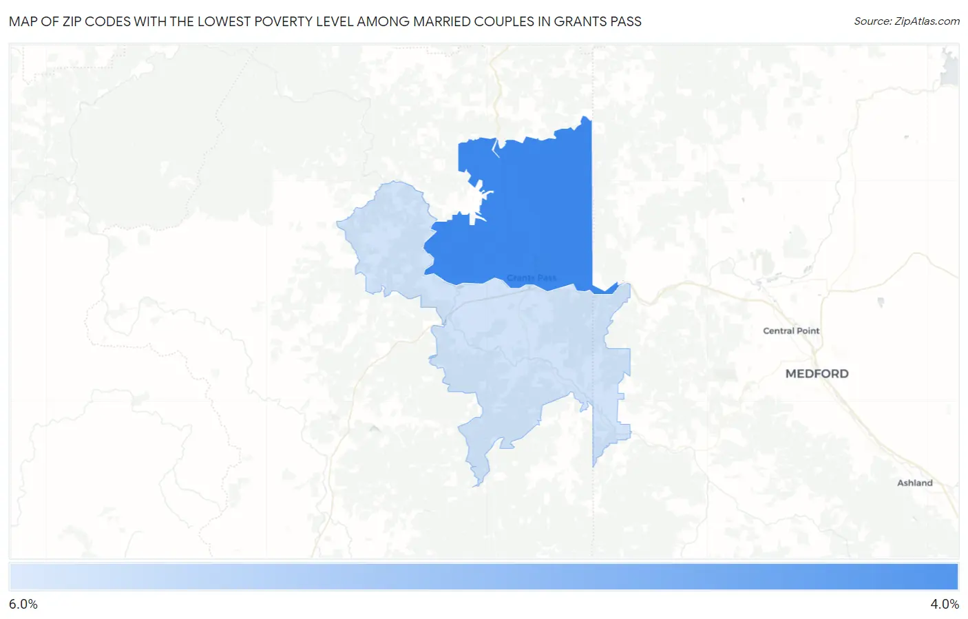 Zip Codes with the Lowest Poverty Level Among Married Couples in Grants Pass Map
