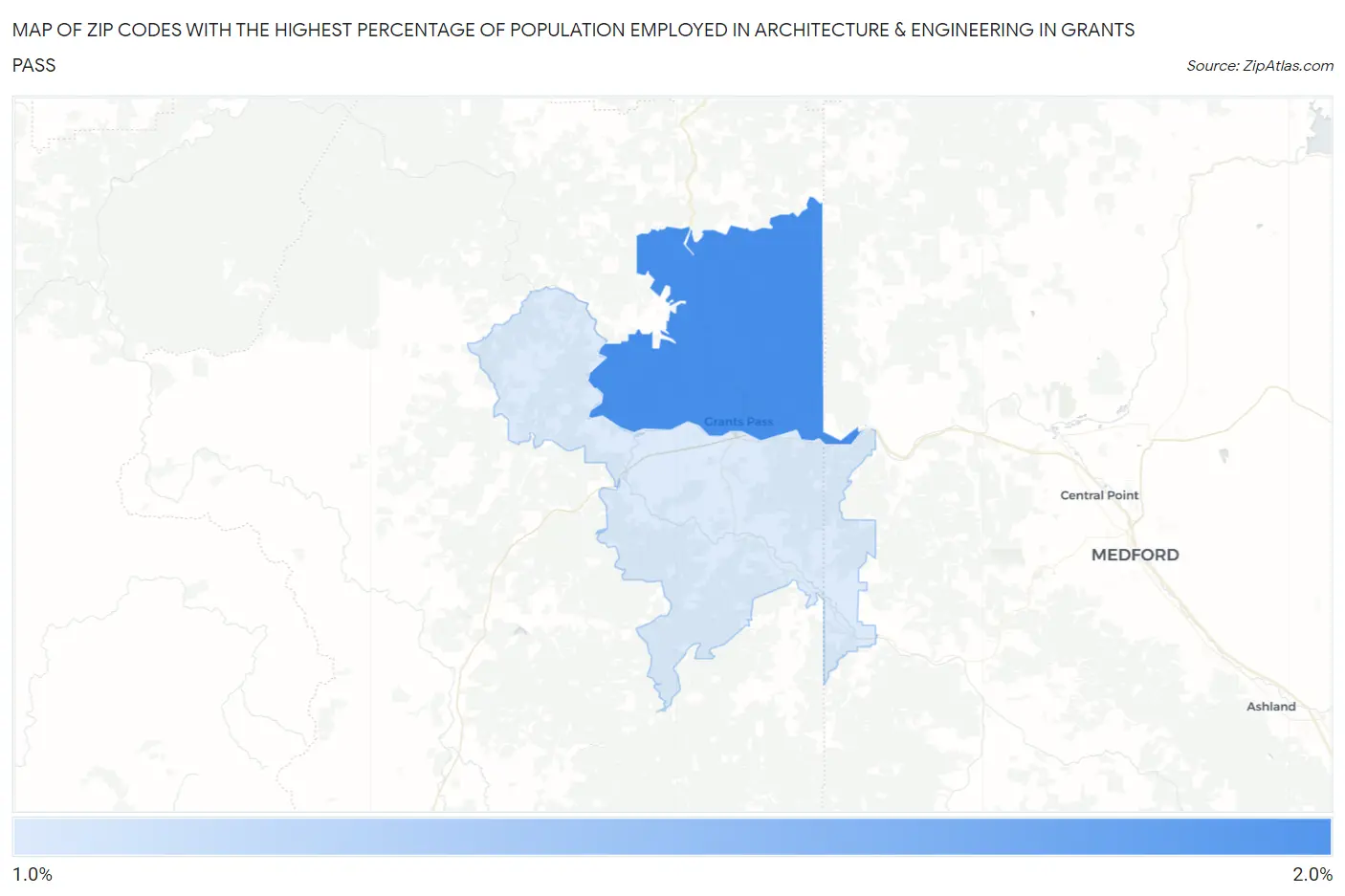 Zip Codes with the Highest Percentage of Population Employed in Architecture & Engineering in Grants Pass Map
