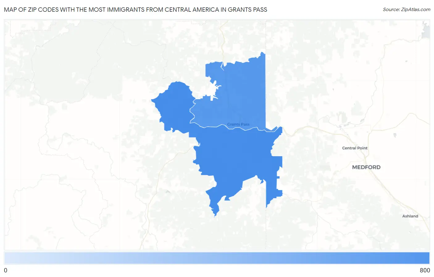 Zip Codes with the Most Immigrants from Central America in Grants Pass Map