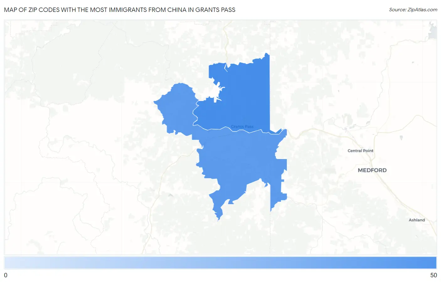 Zip Codes with the Most Immigrants from China in Grants Pass Map