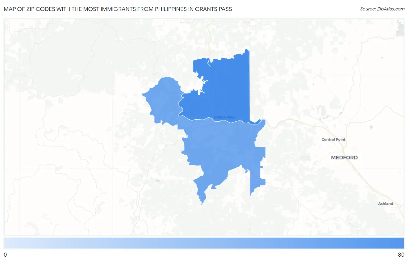 Zip Codes with the Most Immigrants from Philippines in Grants Pass Map