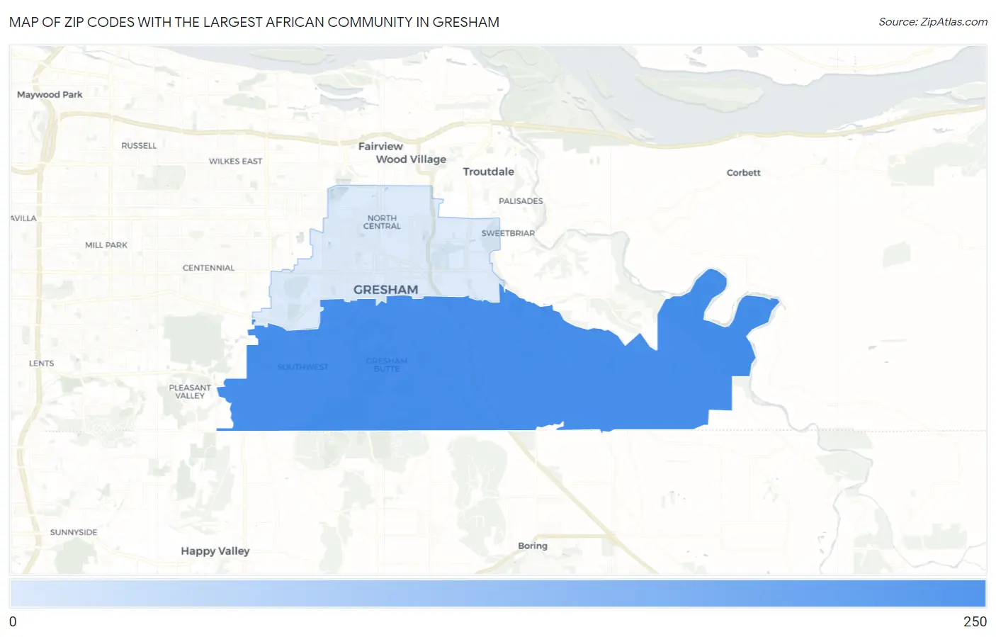 Zip Codes with the Largest African Community in Gresham Map