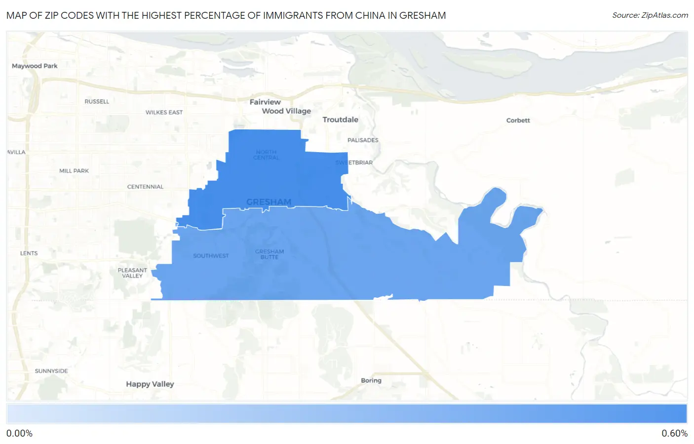 Zip Codes with the Highest Percentage of Immigrants from China in Gresham Map