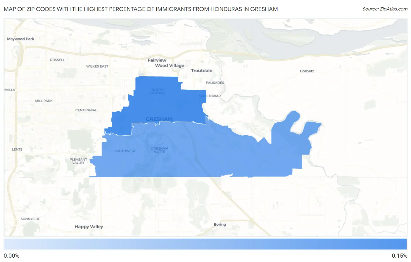 Zip Codes with the Highest Percentage of Immigrants from Honduras in Gresham Map