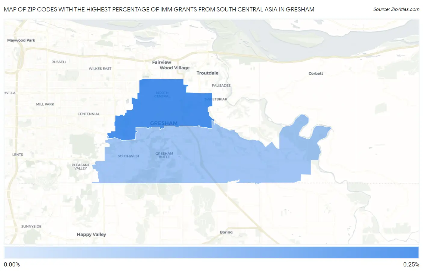 Zip Codes with the Highest Percentage of Immigrants from South Central Asia in Gresham Map