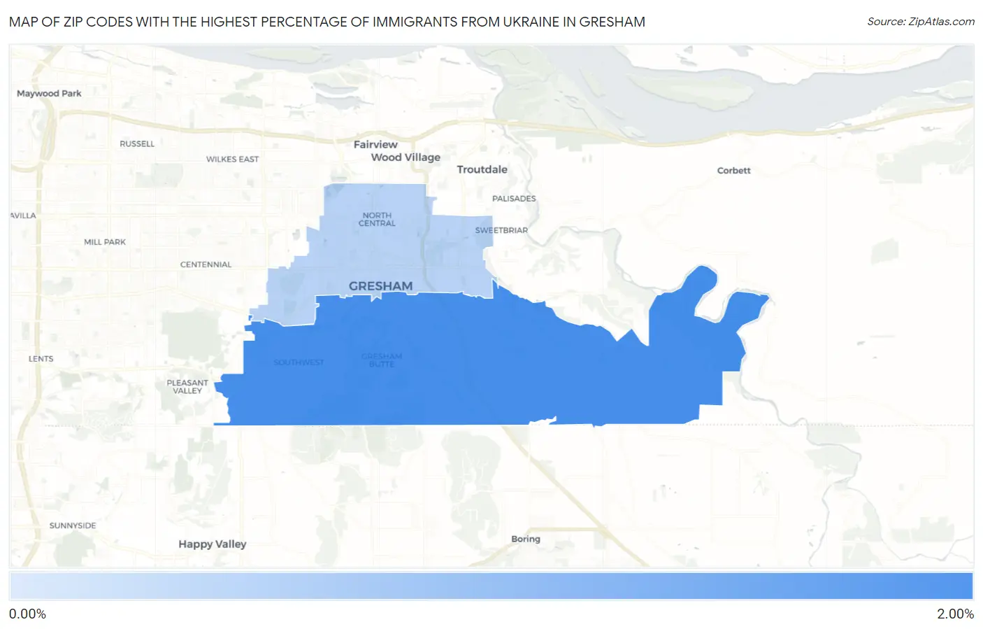 Zip Codes with the Highest Percentage of Immigrants from Ukraine in Gresham Map