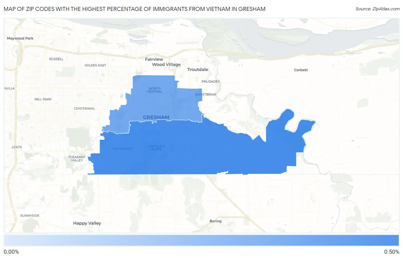Zip Codes with the Highest Percentage of Immigrants from Vietnam in Gresham Map