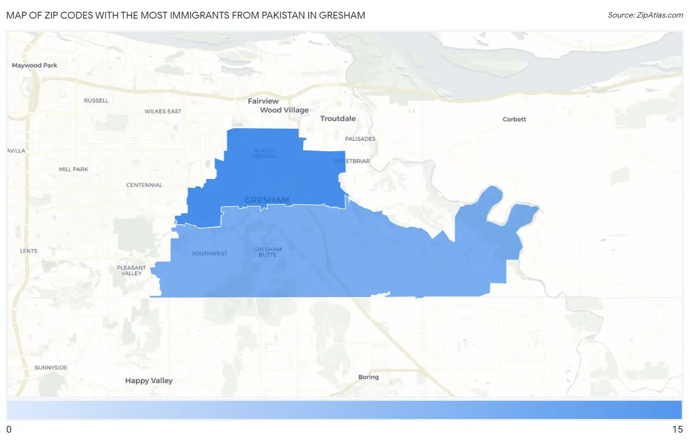 Zip Codes with the Most Immigrants from Pakistan in Gresham Map