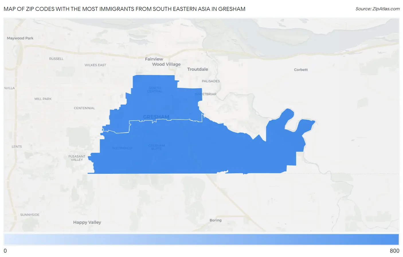 Zip Codes with the Most Immigrants from South Eastern Asia in Gresham Map