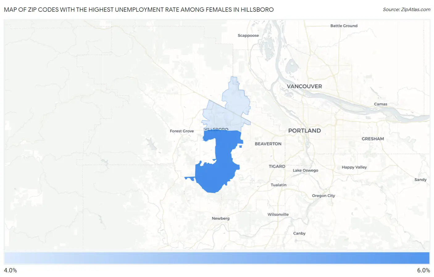 Zip Codes with the Highest Unemployment Rate Among Females in Hillsboro Map