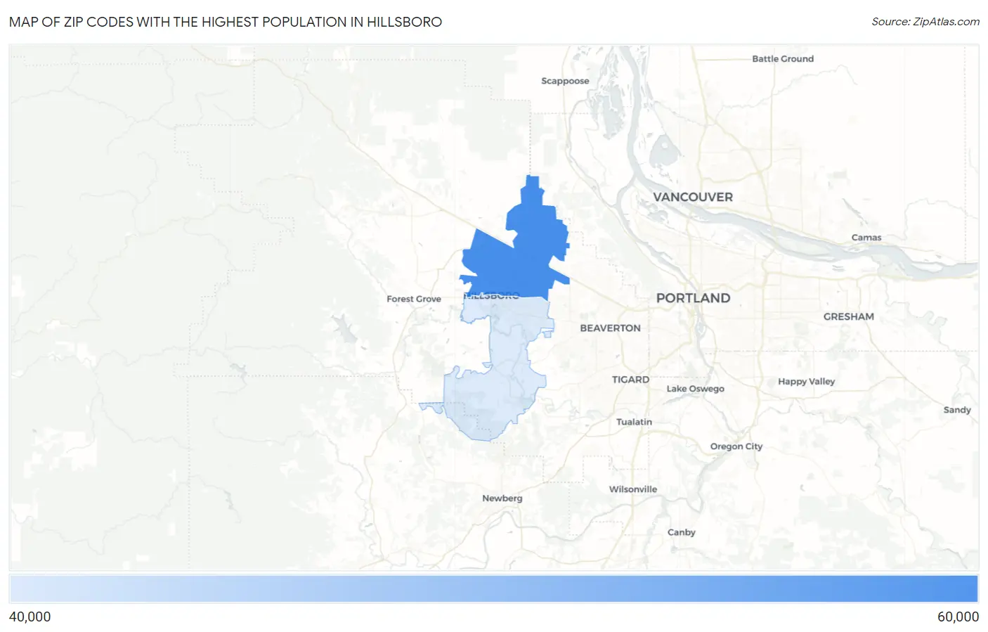Zip Codes with the Highest Population in Hillsboro Map