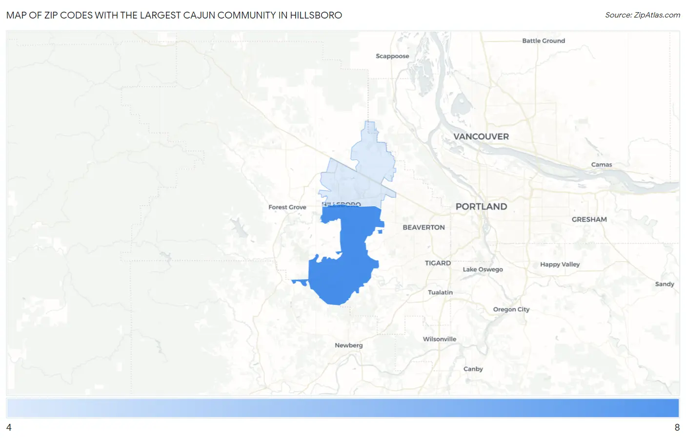 Zip Codes with the Largest Cajun Community in Hillsboro Map