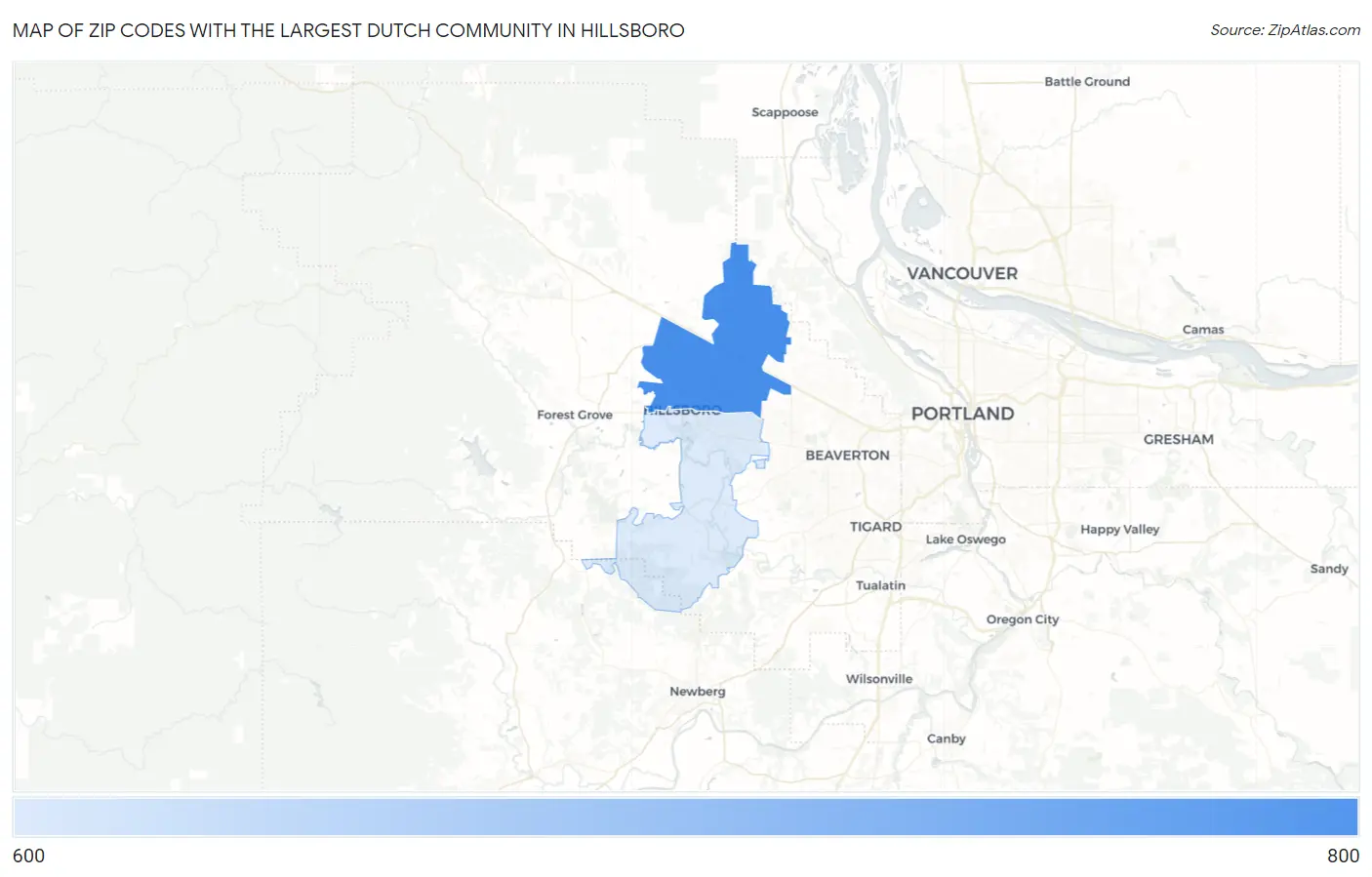 Zip Codes with the Largest Dutch Community in Hillsboro Map