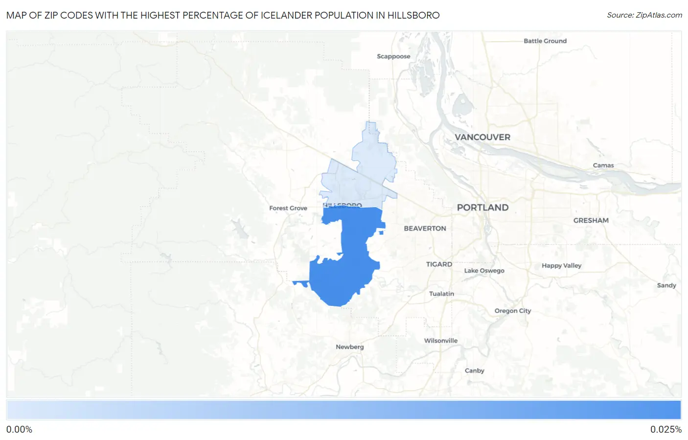 Zip Codes with the Highest Percentage of Icelander Population in Hillsboro Map