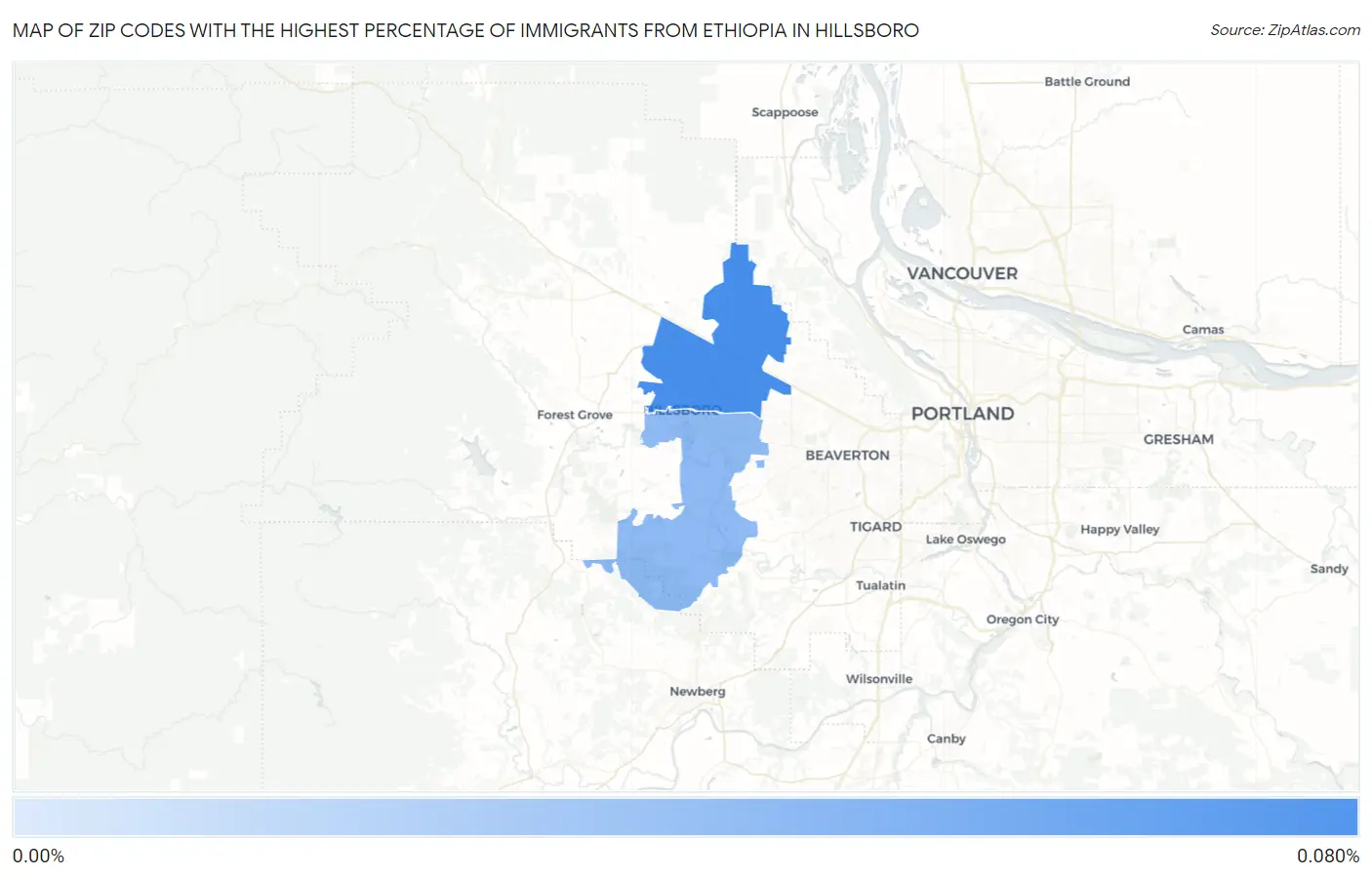 Zip Codes with the Highest Percentage of Immigrants from Ethiopia in Hillsboro Map