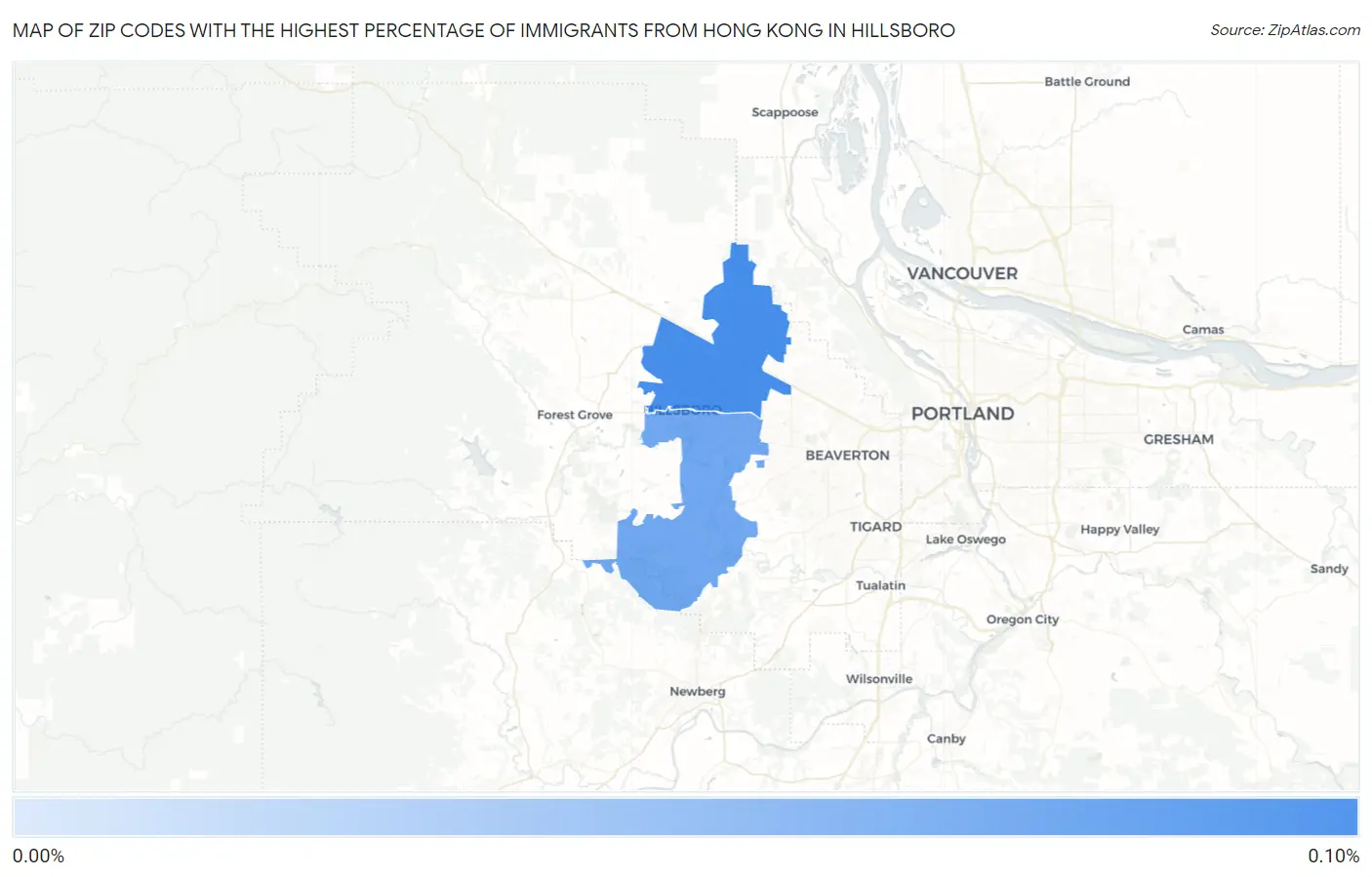 Zip Codes with the Highest Percentage of Immigrants from Hong Kong in Hillsboro Map