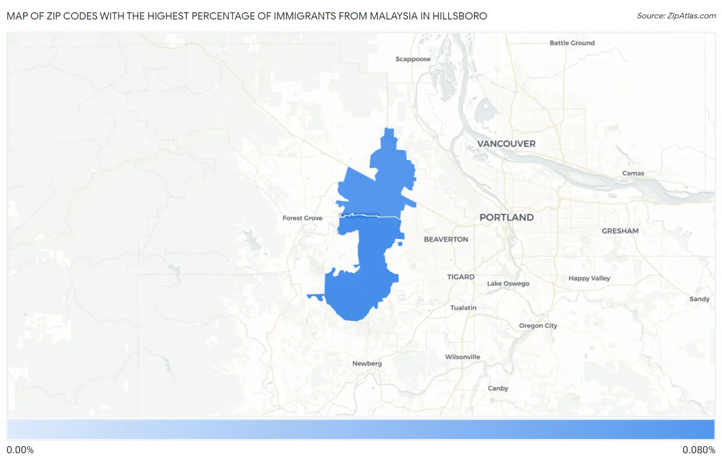 Zip Codes with the Highest Percentage of Immigrants from Malaysia in Hillsboro Map