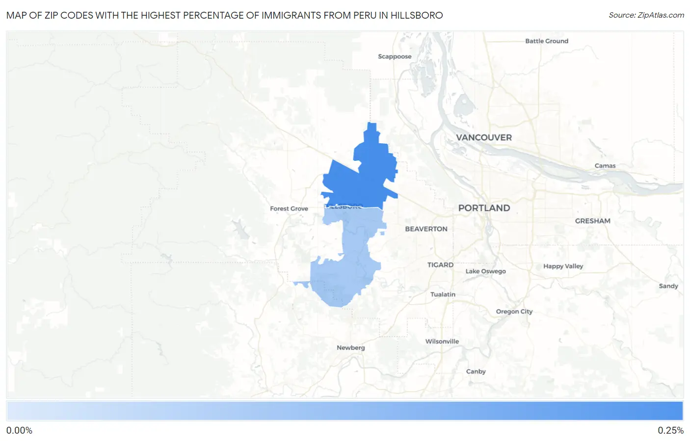Zip Codes with the Highest Percentage of Immigrants from Peru in Hillsboro Map