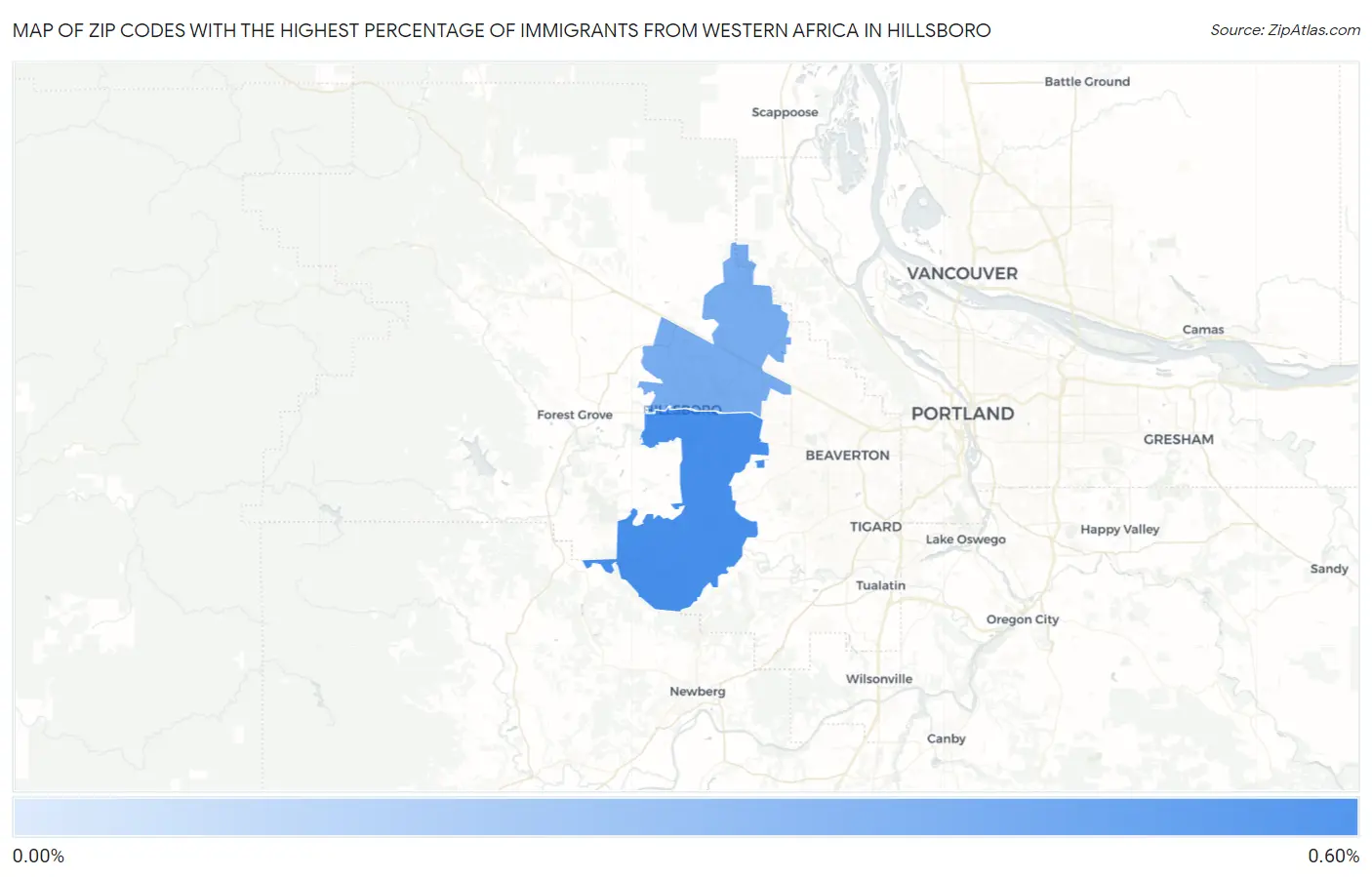 Zip Codes with the Highest Percentage of Immigrants from Western Africa in Hillsboro Map