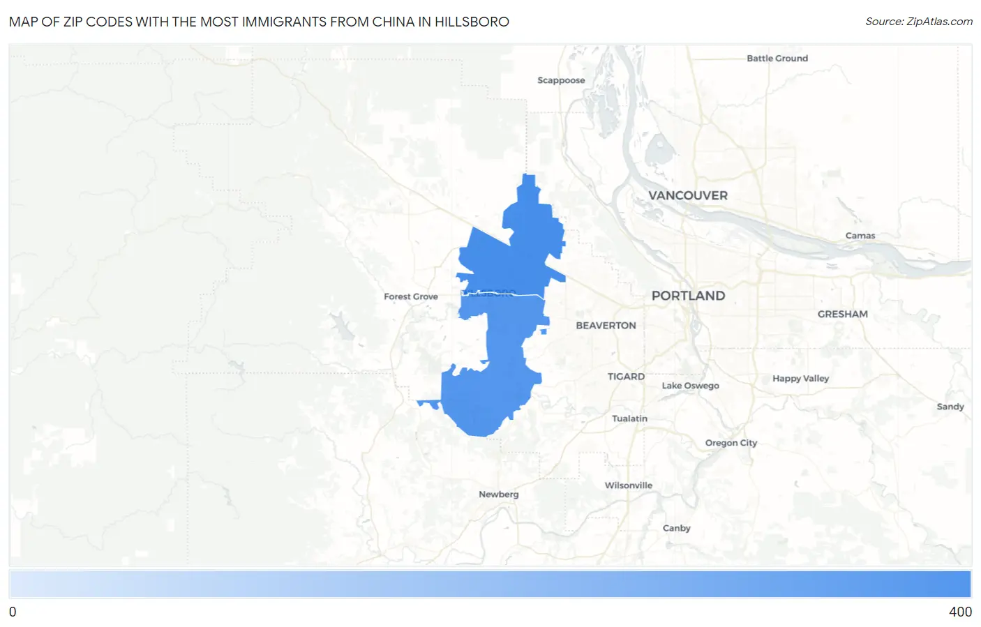 Zip Codes with the Most Immigrants from China in Hillsboro Map