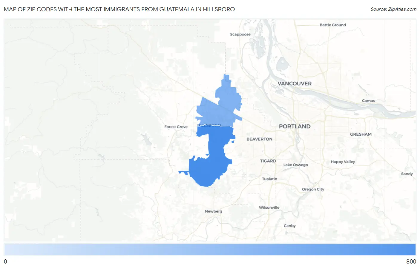 Zip Codes with the Most Immigrants from Guatemala in Hillsboro Map