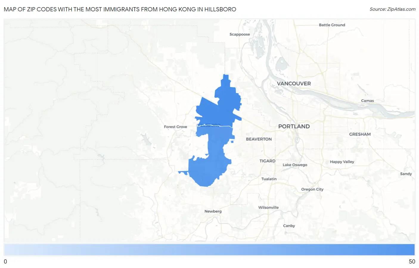Zip Codes with the Most Immigrants from Hong Kong in Hillsboro Map