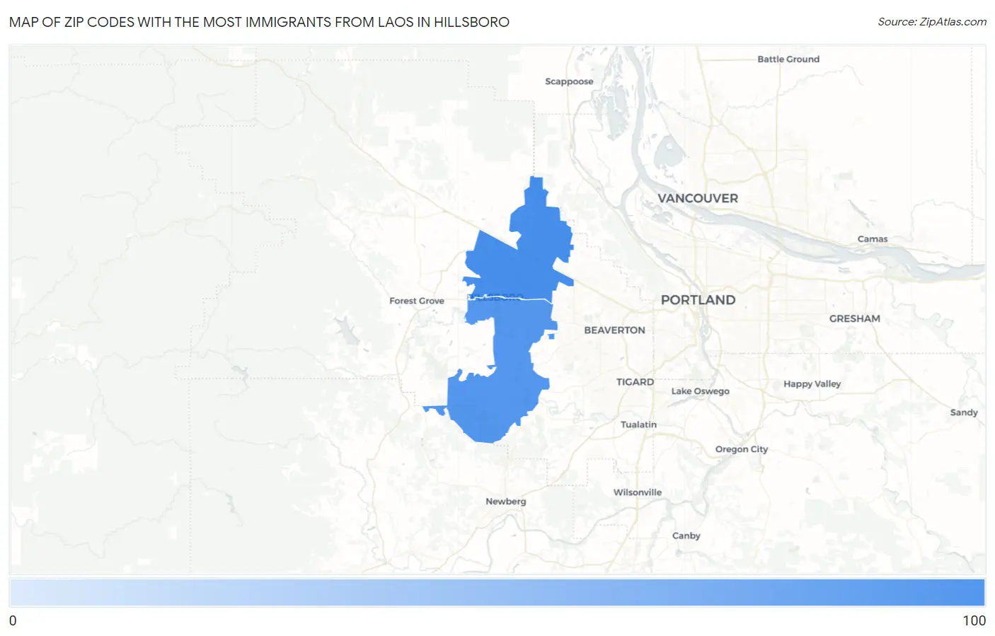 Zip Codes with the Most Immigrants from Laos in Hillsboro Map