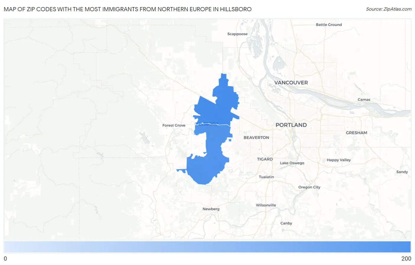 Zip Codes with the Most Immigrants from Northern Europe in Hillsboro Map