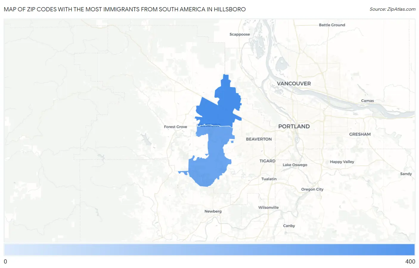 Zip Codes with the Most Immigrants from South America in Hillsboro Map