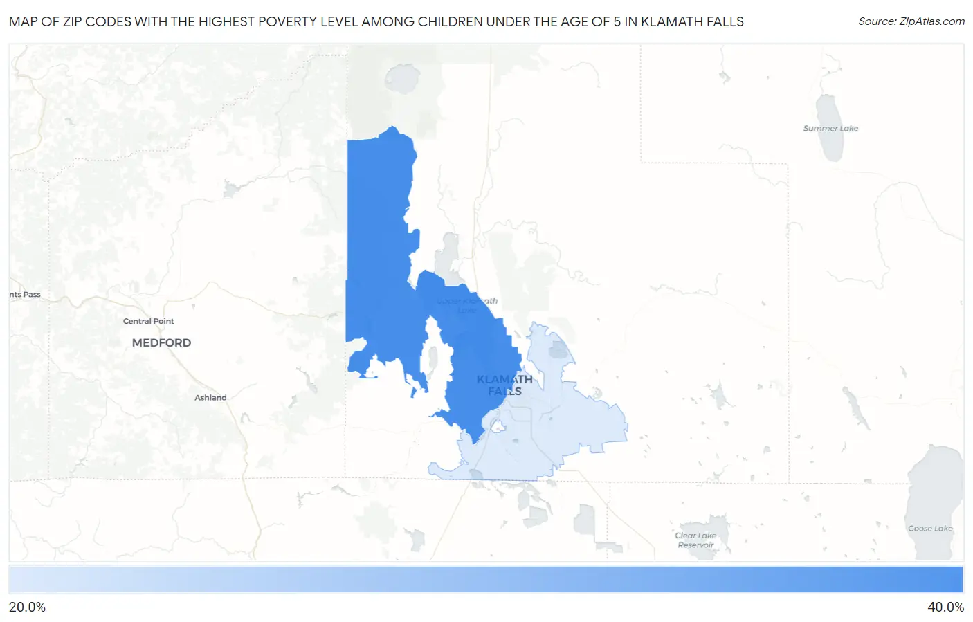 Zip Codes with the Highest Poverty Level Among Children Under the Age of 5 in Klamath Falls Map