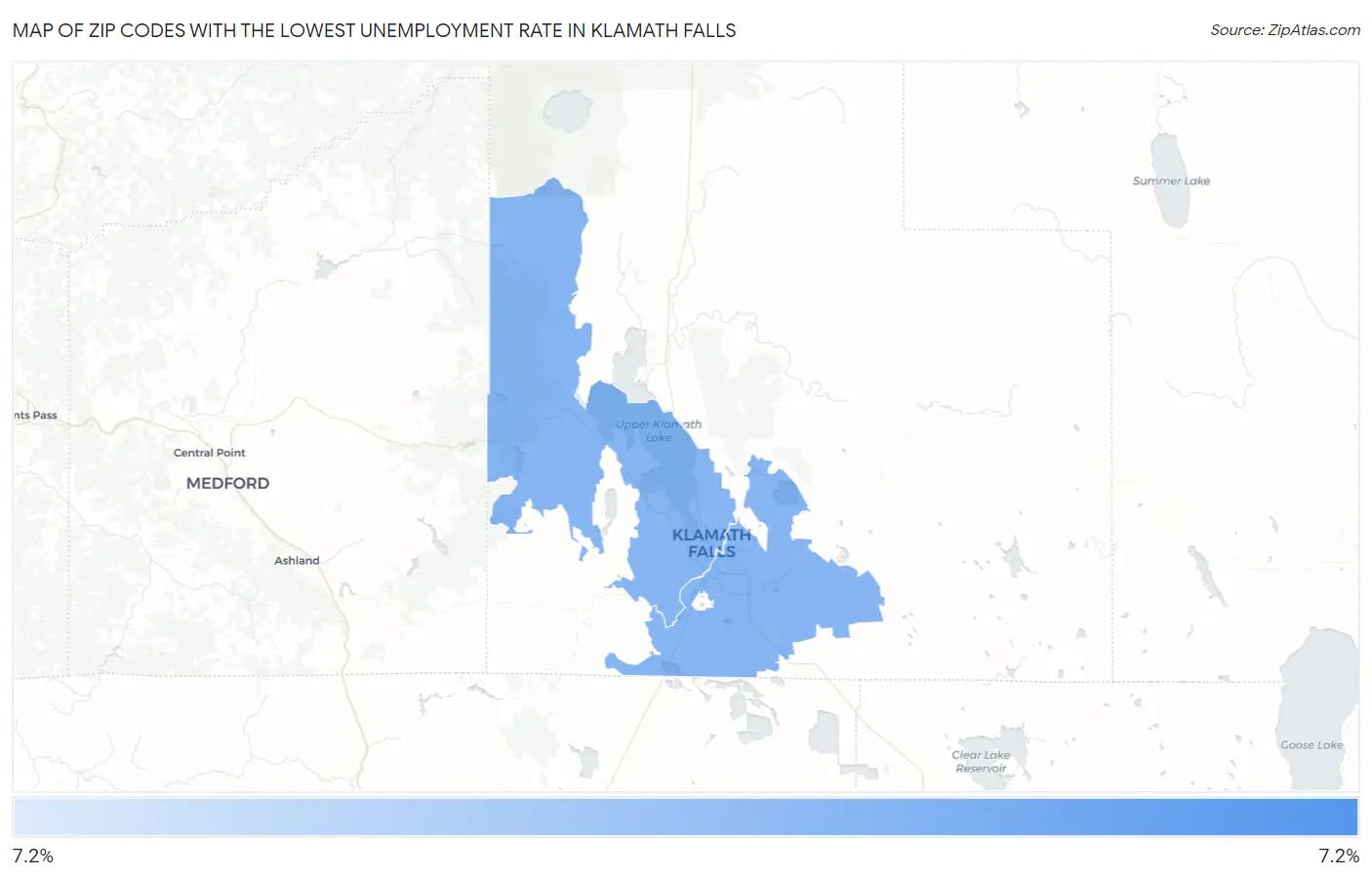 Zip Codes with the Lowest Unemployment Rate in Klamath Falls Map