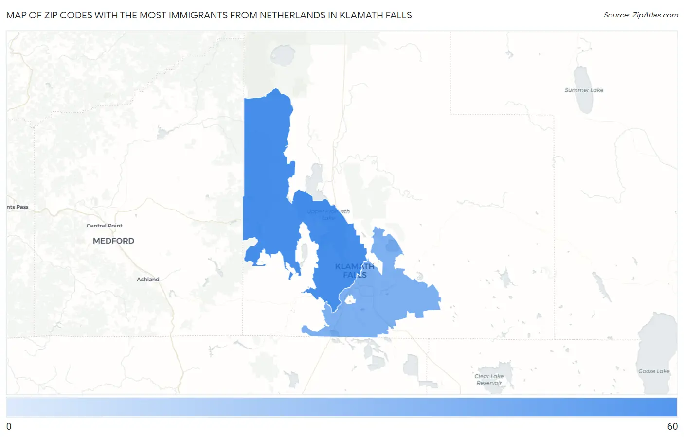 Zip Codes with the Most Immigrants from Netherlands in Klamath Falls Map