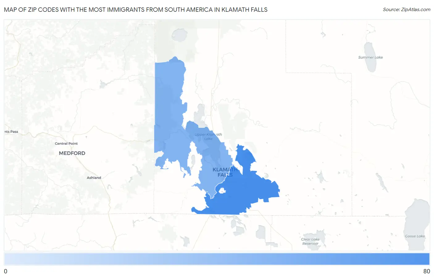 Zip Codes with the Most Immigrants from South America in Klamath Falls Map