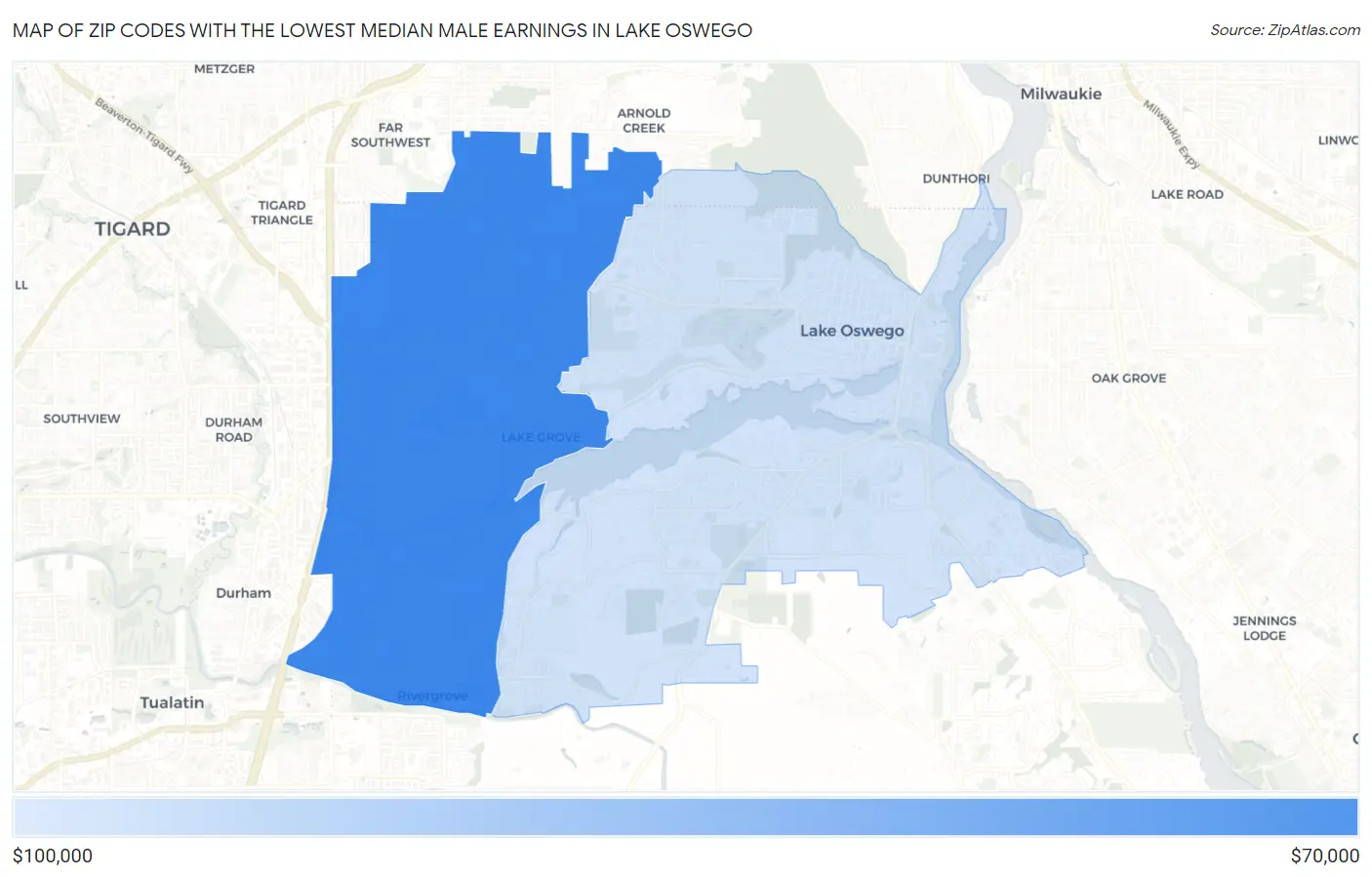 Zip Codes with the Lowest Median Male Earnings in Lake Oswego Map
