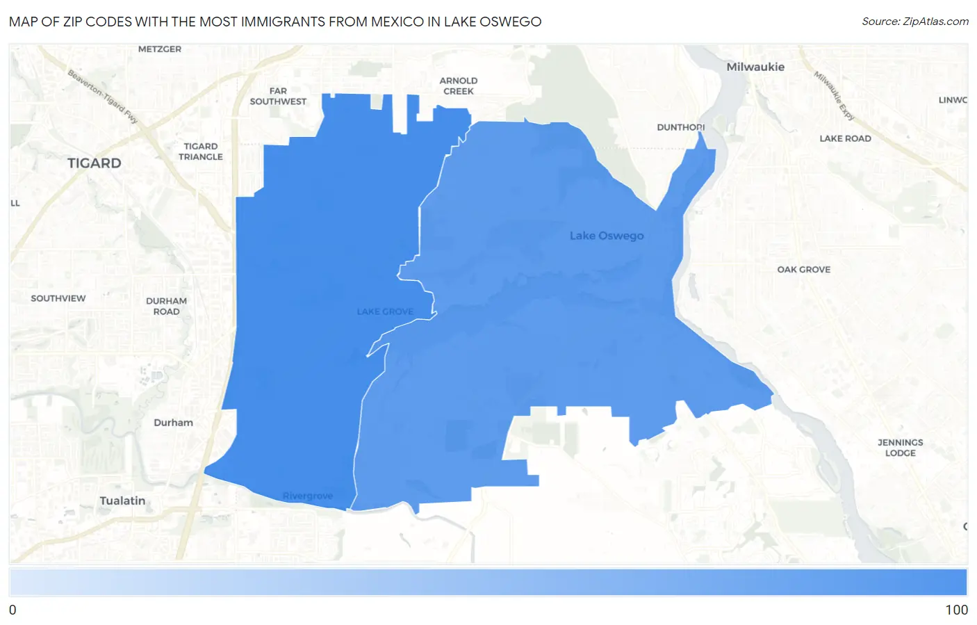 Zip Codes with the Most Immigrants from Mexico in Lake Oswego Map
