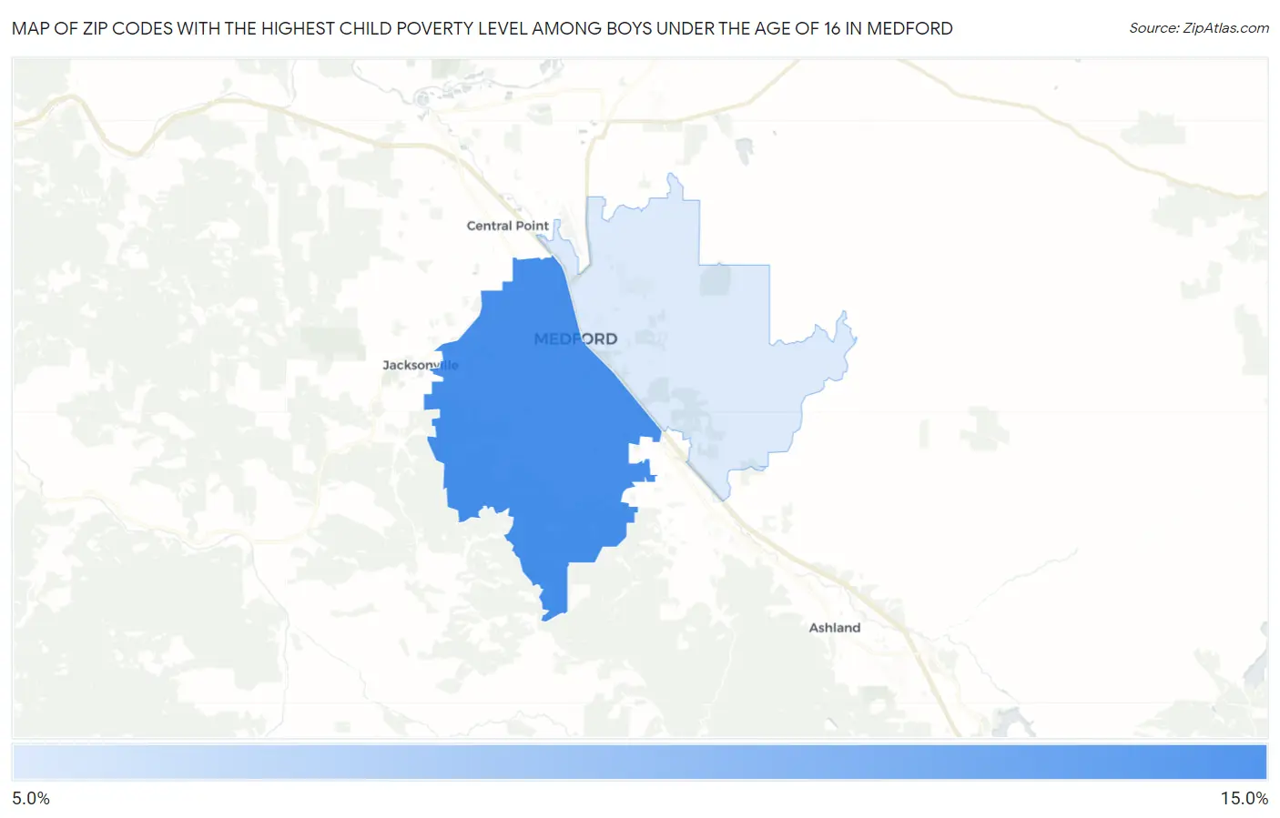 Zip Codes with the Highest Child Poverty Level Among Boys Under the Age of 16 in Medford Map