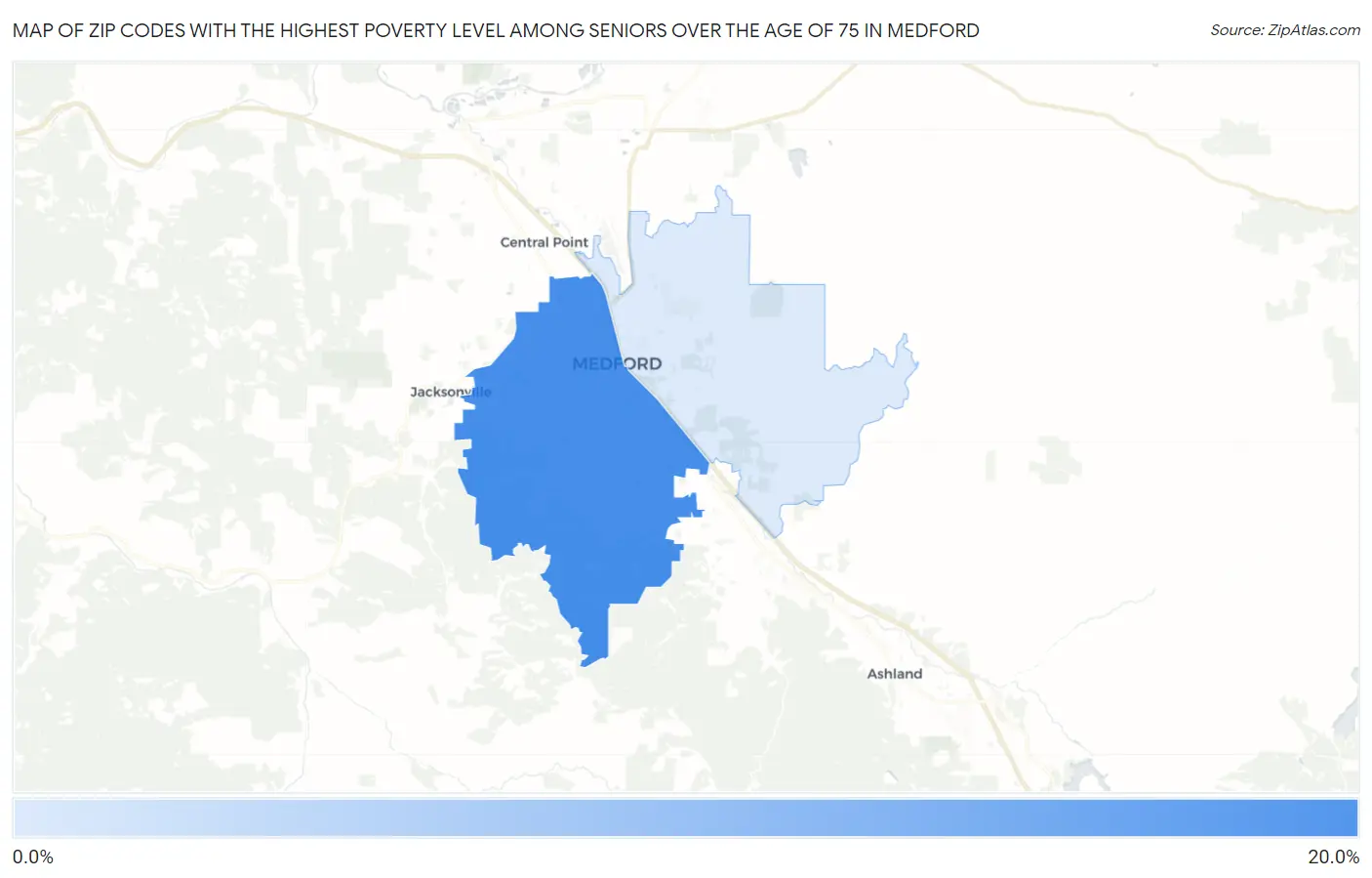 Zip Codes with the Highest Poverty Level Among Seniors Over the Age of 75 in Medford Map