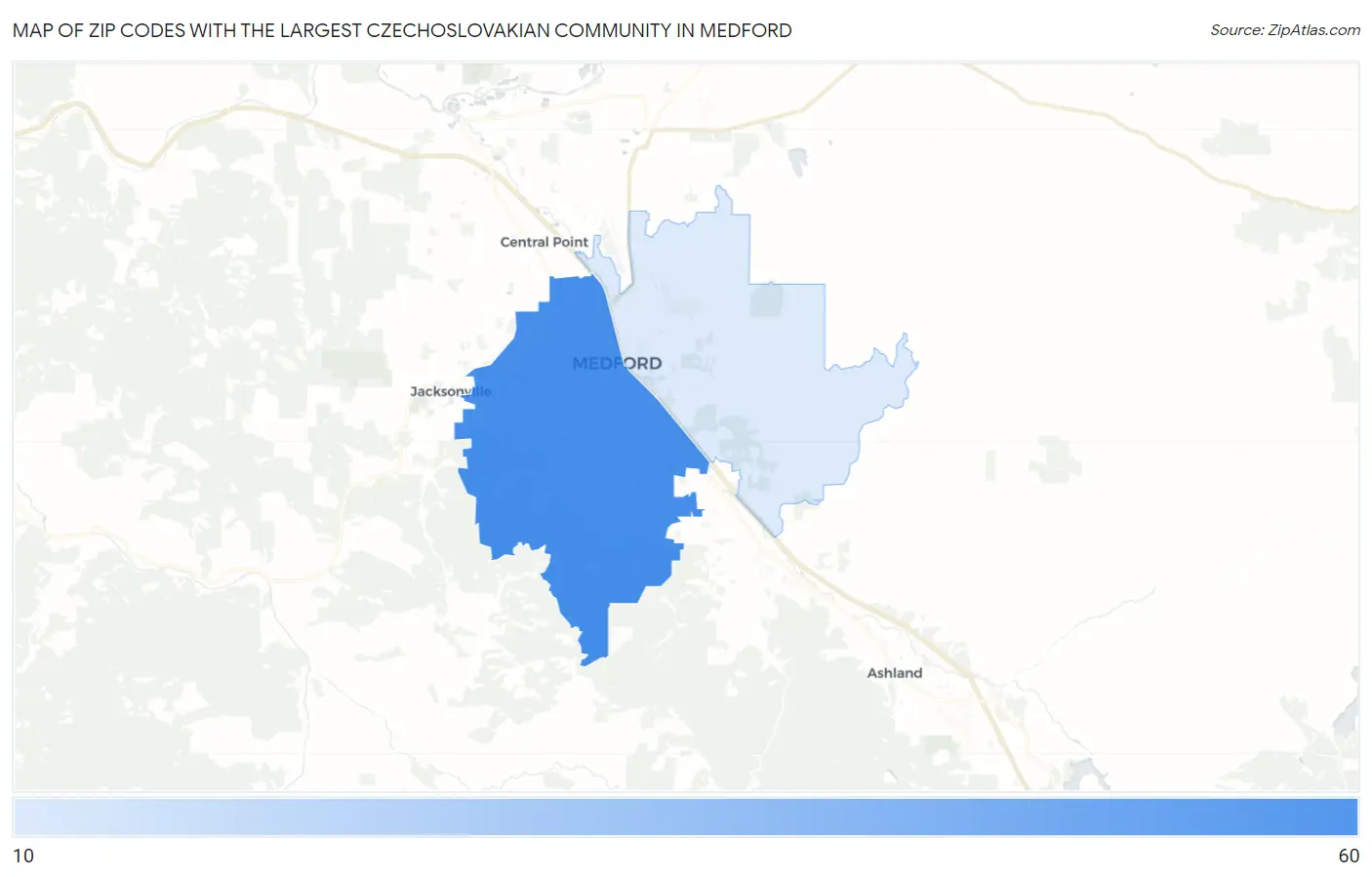 Zip Codes with the Largest Czechoslovakian Community in Medford Map