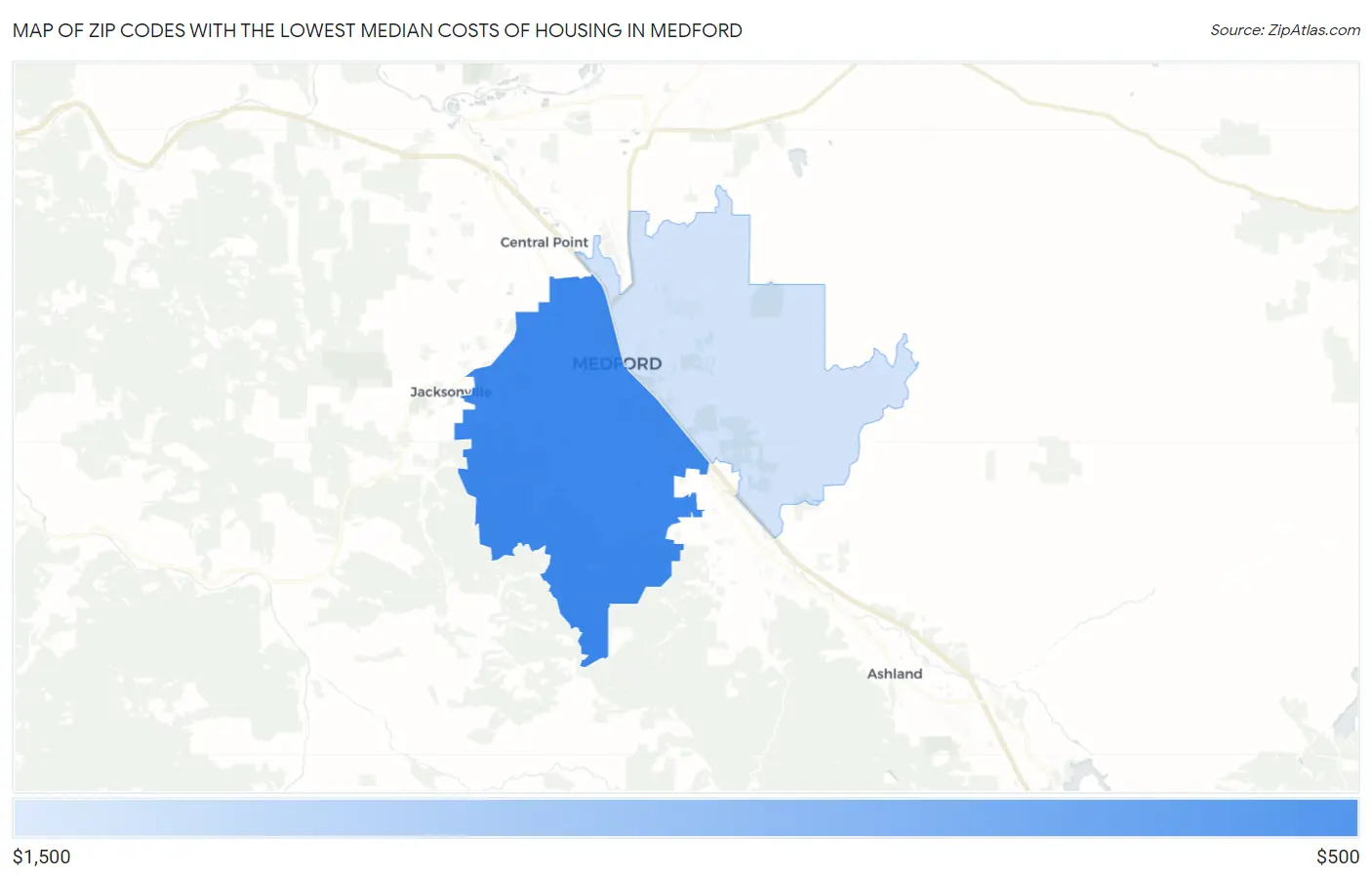 Zip Codes with the Lowest Median Costs of Housing in Medford Map