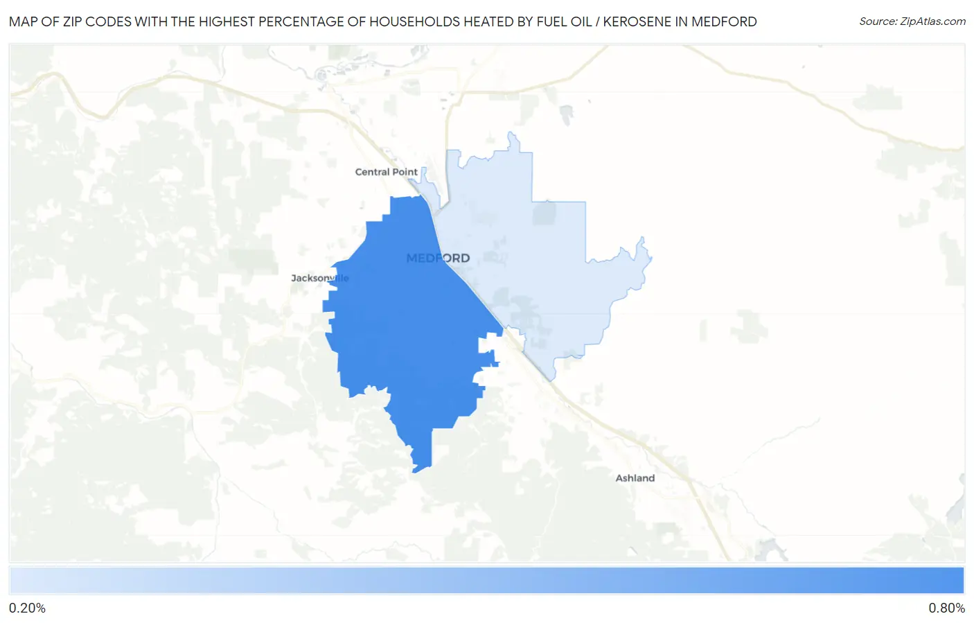 Zip Codes with the Highest Percentage of Households Heated by Fuel Oil / Kerosene in Medford Map