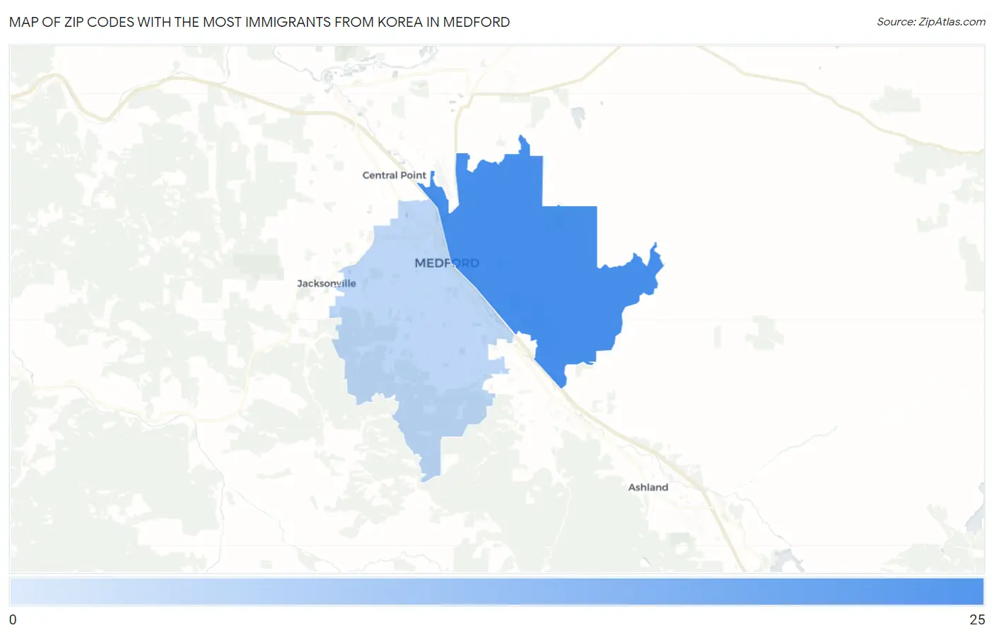 Zip Codes with the Most Immigrants from Korea in Medford Map