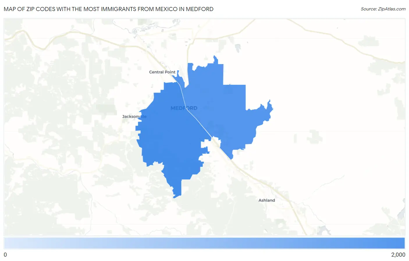 Zip Codes with the Most Immigrants from Mexico in Medford Map