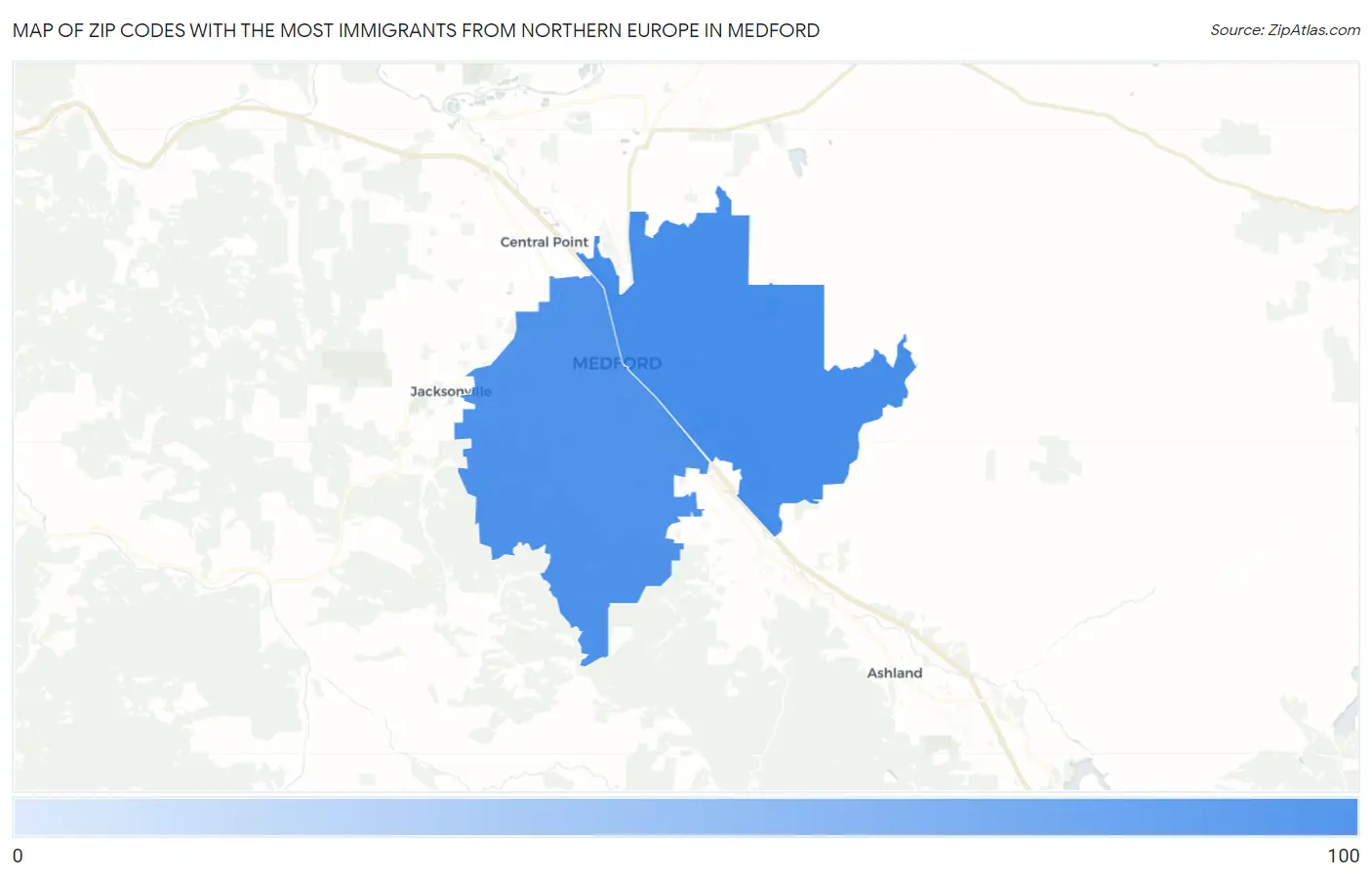 Zip Codes with the Most Immigrants from Northern Europe in Medford Map